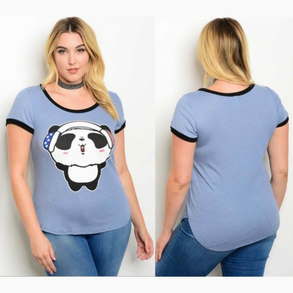Plus Size Top Graphic Tee Patriotic Panda USA